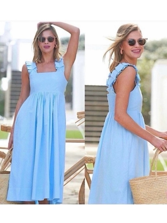 LAKE Dresses & Skirts - LAKE Lolly Cotton Midi Dress in Morning Blue Size Medium